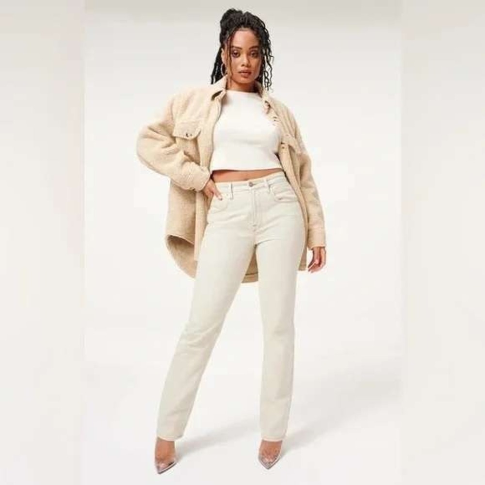 Good American 90s Icon Straight Leg Jeans‎ Bone Cream Size 10 Neutral Denim
